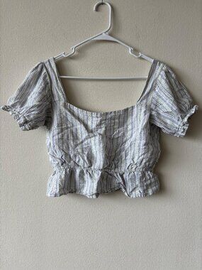 Wild Honey Striped Cotton Linen Short Sleeve Top - Size Medium